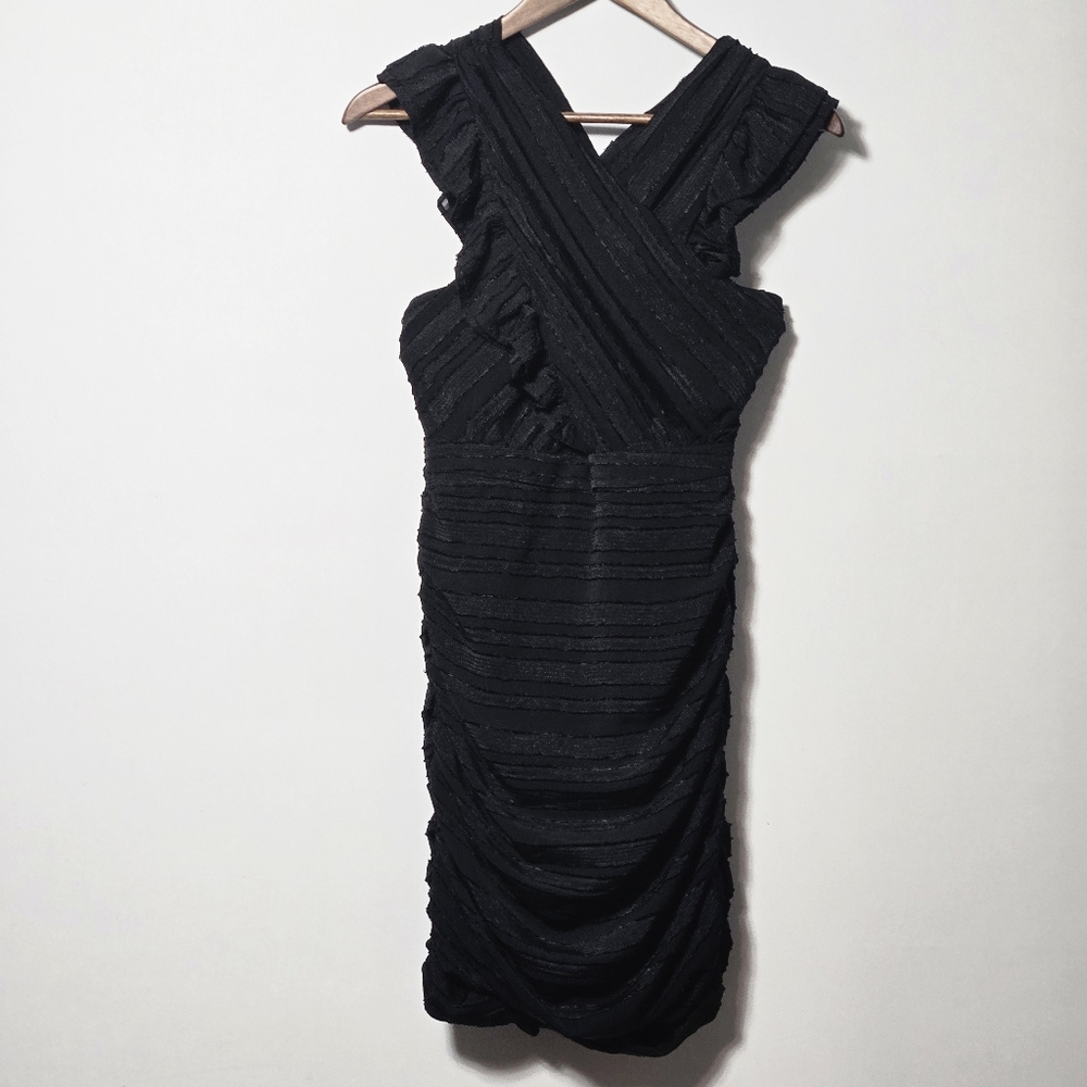 Line + Dot Short Black Mini Dress Ruched Ruffle Cocktail - Picture 10 of 12